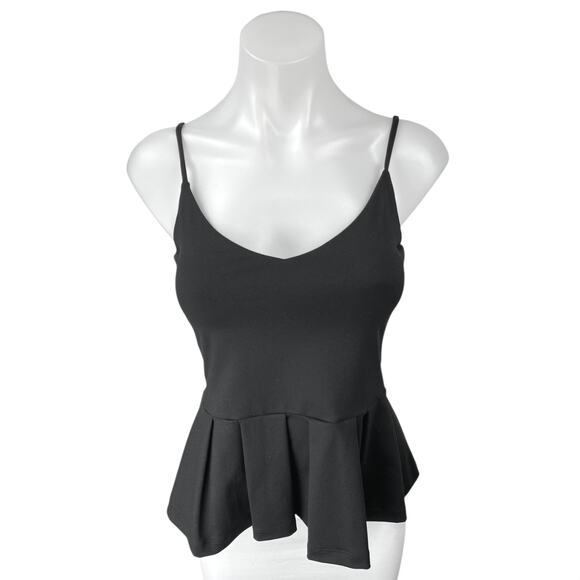 Susana Monaco Black Pleated Peplum Sleeveless Cami Camisole Tank Top Size M - Picture 1 of 4